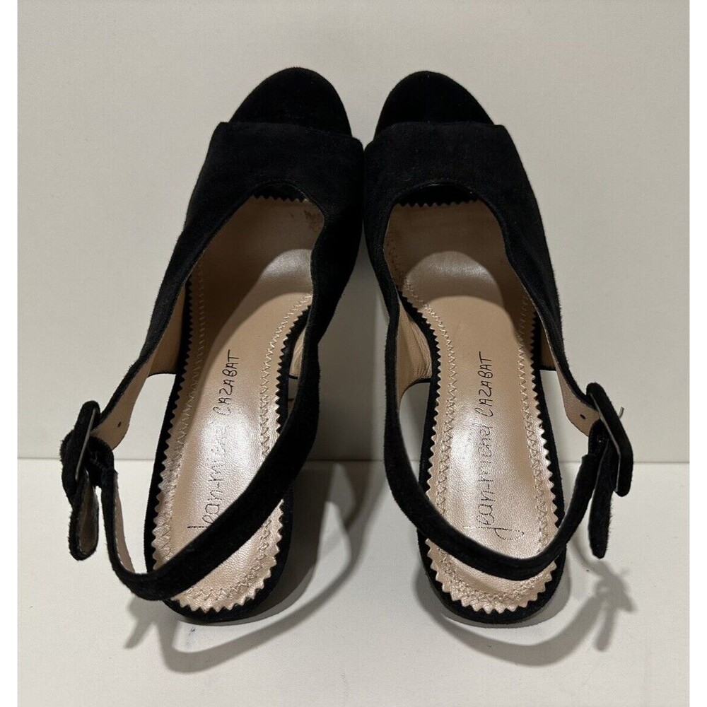 Jean Michel Cazabat women sz 7.5/37.5 black suede platform slingback buckle heel - Picture 7 of 10